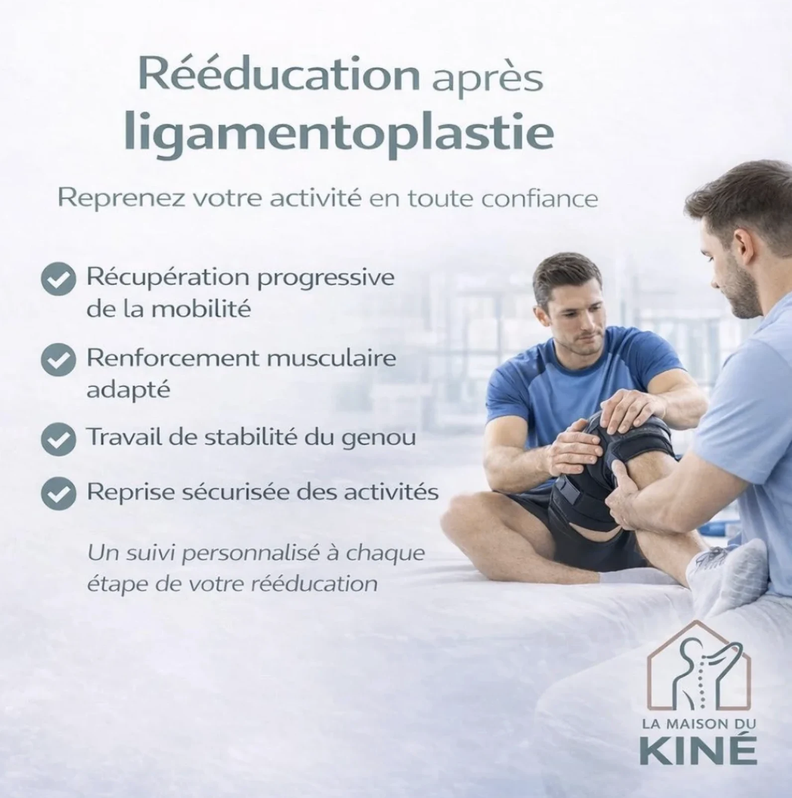 Post Instagram de La Maison du Kiné sur la rééducation après ligamentoplastie
